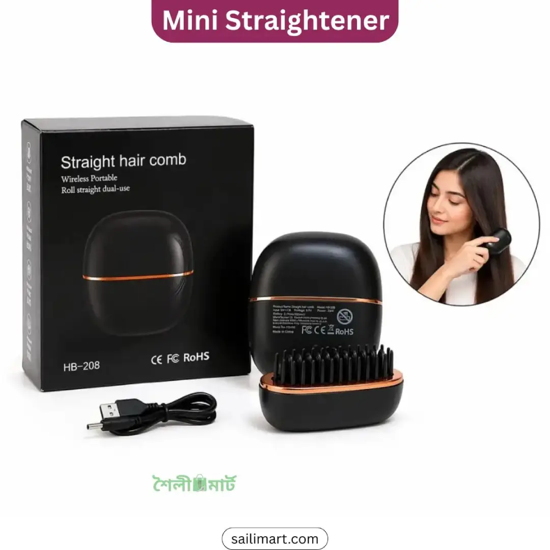 HB-208 Mini Hair Straightener HB-208 Mini Hair Straightener Comb | Rechargeable Cordless Hot Brush & Portable Hair Styling Tool Price in Bangladesh | Shetura.Com - Image 1