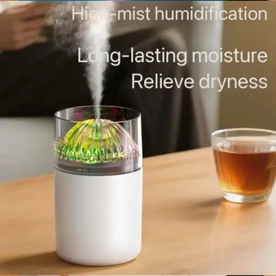 300ML Cool Mist Humidifier – Volcano Air Humidifier with Colourful Night Light(4) 300ML Cool Mist Humidifier – Volcano Air Humidifier with Colourful Night Light - Image 1