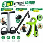 3-in-1 Fitness Combo Pack - Tummy Trimmer, Power Twister 30kg & Countable Hand Grip 5-60 kg